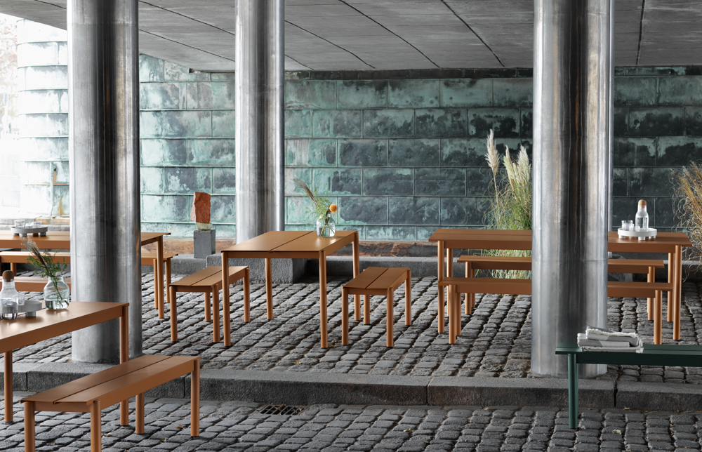 linear-steel-table-bench-burnt-orange-dark-green-silent-platform-corky-muuto-org