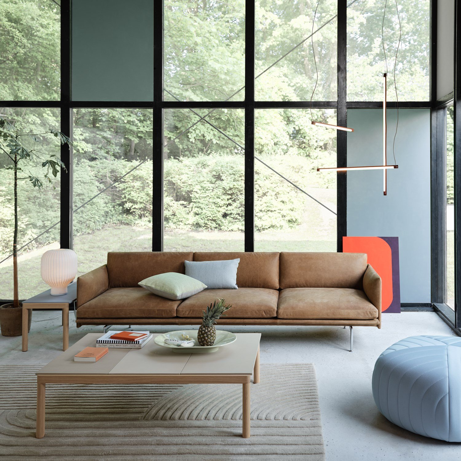 outline-3-5-seater-grace-leather-camel-alu-fine-suspension-deep-red-couple-strand-table-lamp-relevo-five-planum-271-muuto-org-2x2 Tiles Full image