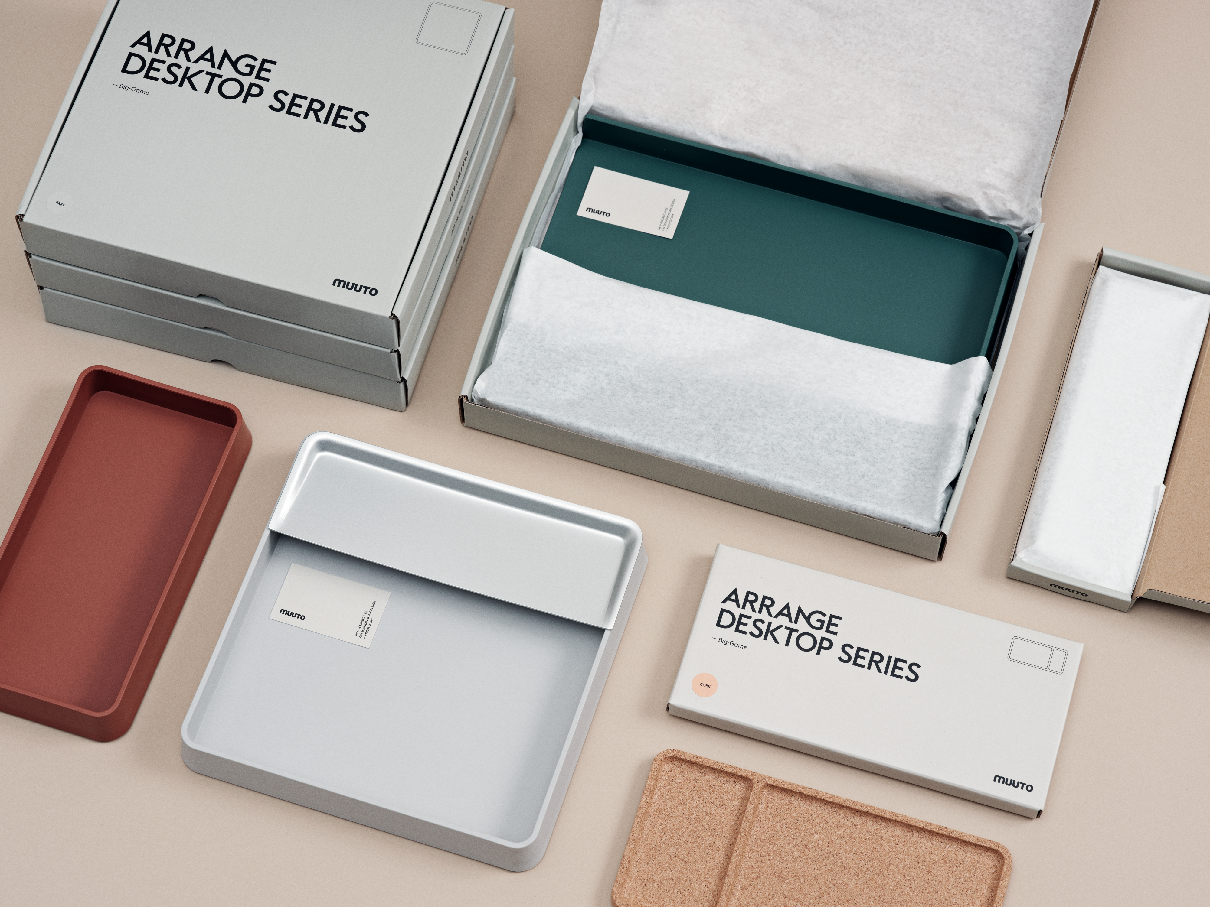 Image of Muuto’s Arrange Desktop Series packaging, highlighting the minimalist design and materials.