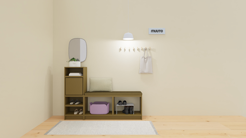 ATTACH COAT HOOKS / OAK/PALE BLUE
STACKED STORAGE SYSTEM / HALLWAY CONFIG. 1 / OAK W. BROWN GREEN TOP PLATE
STACKED STORAGE SYSTEM INSERT / GREY
FRAMED MIRROR /SMALL / GREY/CLEAR
RESTORE BASKET / DUSTY LILAC
SSTACKED STORAGE SYSTEM SEAT CUSHION / STEELCUT 985
PLY RUG / 80X200 CM / OFF-WHITE RECYCLED
AMBIT PENDANT LAMP / Ø25 CM / LIGHT BLUE
RIDGE PLANTER / H13 CM / OFF-WHITE
MINGLE CUSHION 35X55 CM / LIGHT GREEN
FRAMED MIRROR /SMALL / GREY/CLEAR
