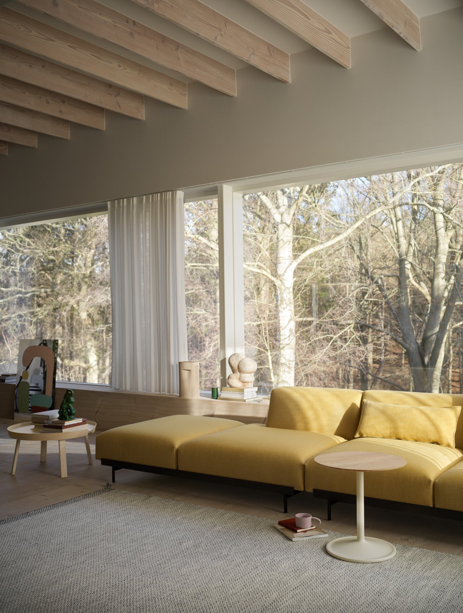 In Situ Sofa in Hallingdal 407 - Soft Side Table in Off-White/Solid Oak - Around Coffee Table L in Ash